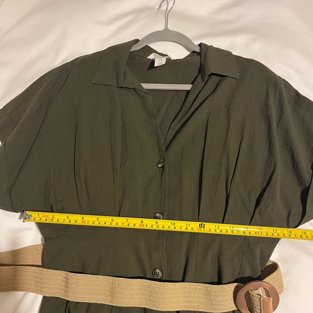 H&M Olive Green Button-Front Shirt Dress with Woven Belt - Picture 13 of 13